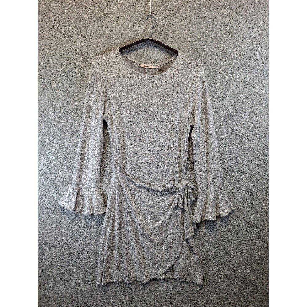 Mi Ami Wrap Dress Womens Small Gray Heather Career Casual Tie Waist Bell Sleeve‎